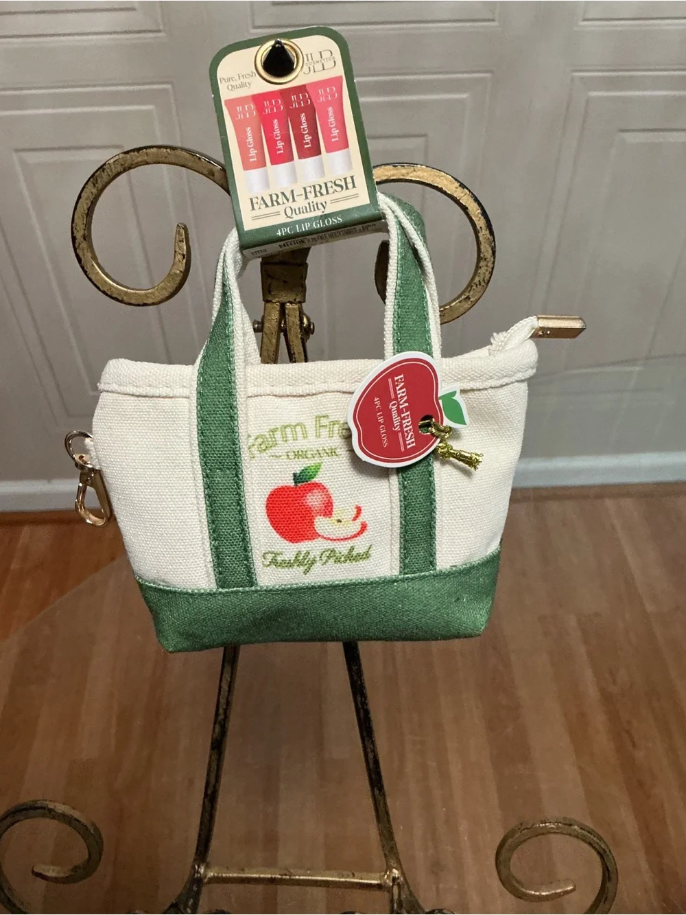 Brand New Farm Fresh Apple Mini Tote Bag w/ Lip Gloss Set Cute Gift Bundle
